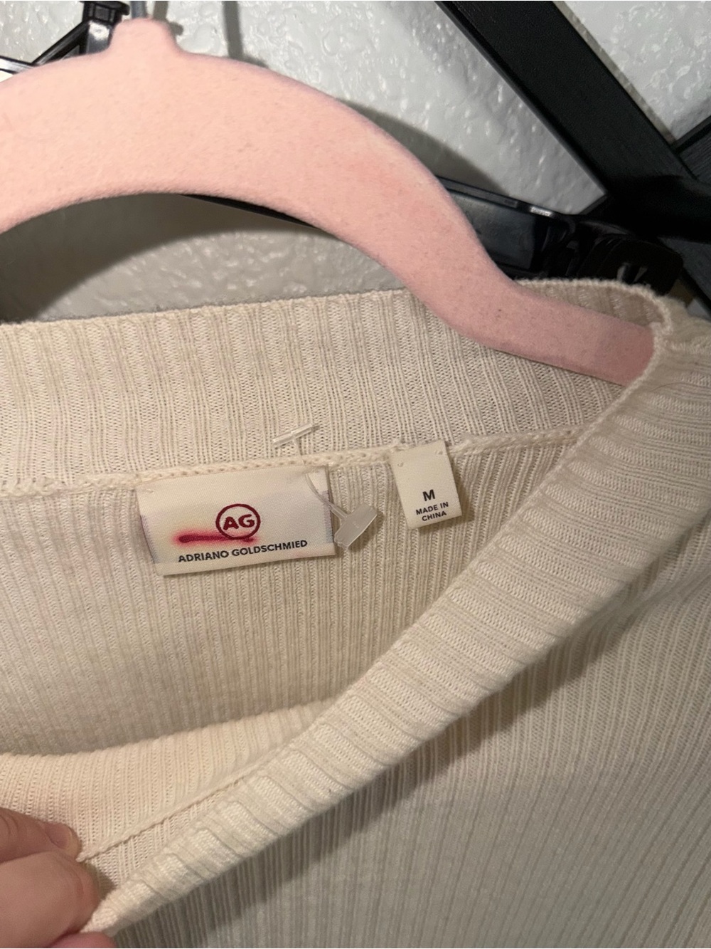 AG Adriano Goldschmied Cream Ribbed Mock Neck Sweater Medium Soft Knit Top - Picture 3 of 4